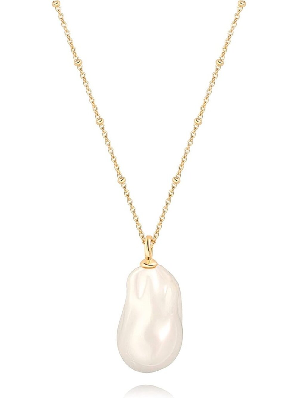 Women's White Big Pearl 18 K Gold Plate Dainty Compass Chain Necklaces